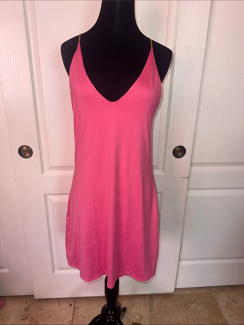 Y2K VICTORIAS SECRET Pink Racerback Slip Dress with Contrast Straps Barbie Elle
